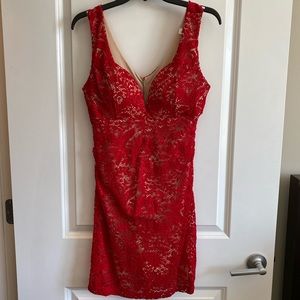 Red and Tan Clubbing and Party Dress